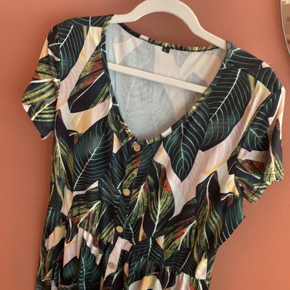 tropical leaf dress like new with pockets size xl - Picture 2 of 3